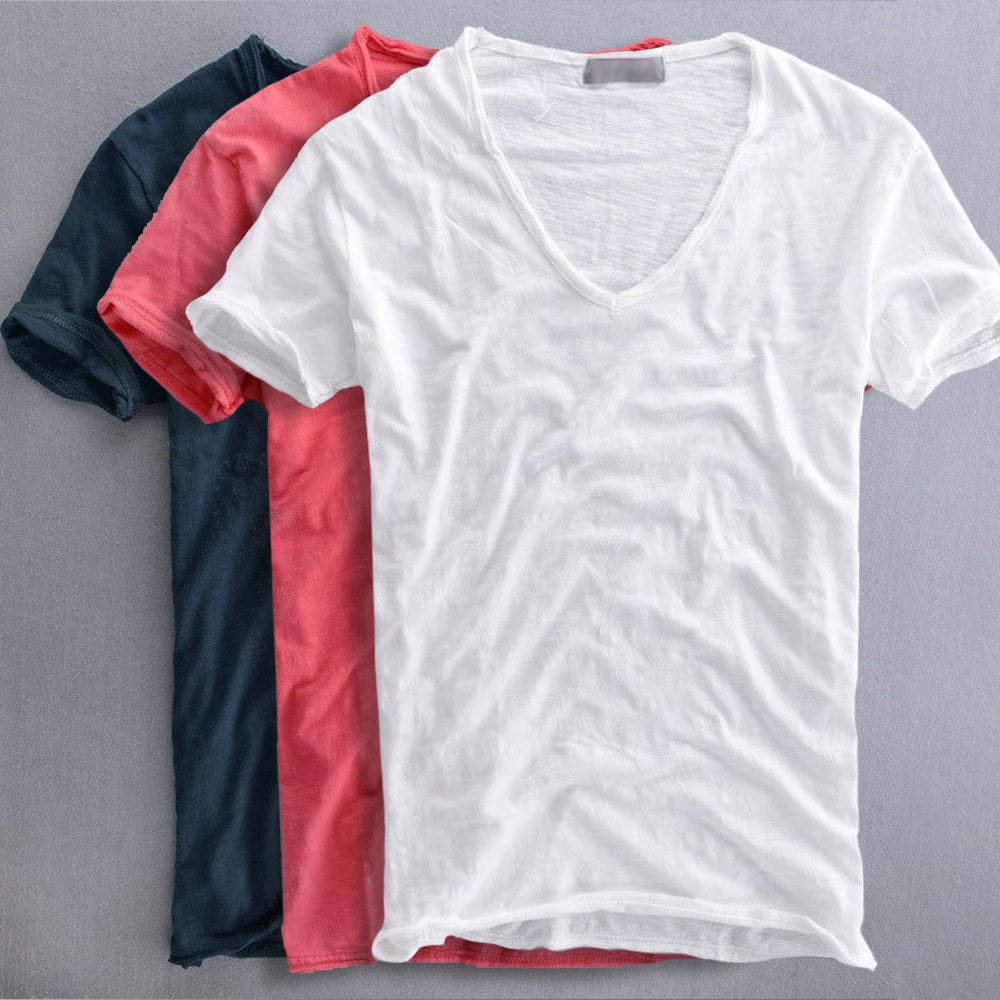 T-shirt en coton slub à col en V Allure Milanaise