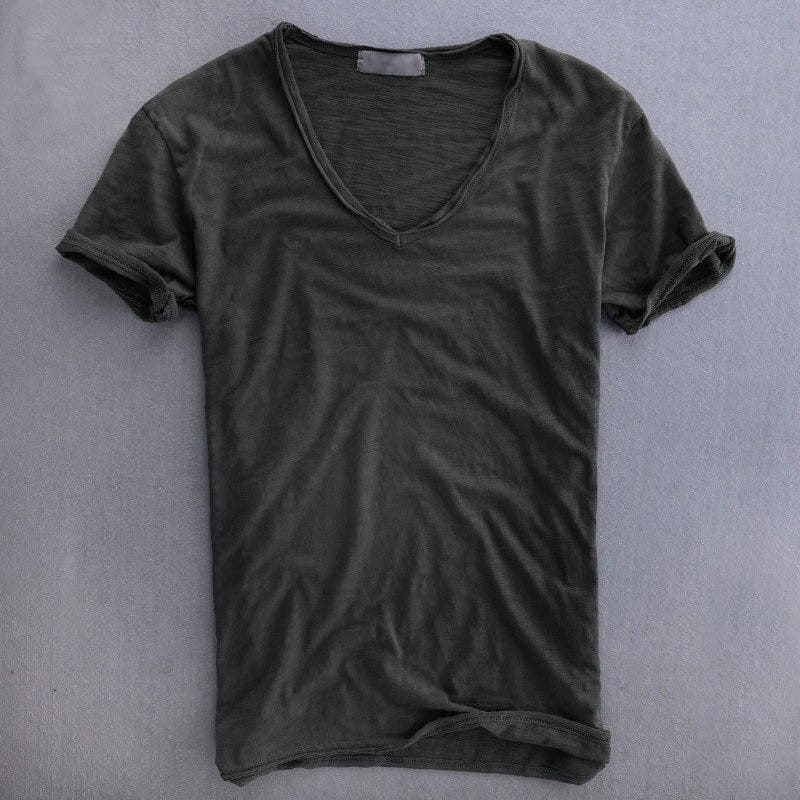 T-shirt en coton slub à col en V Allure Milanaise