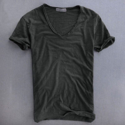 T-shirt en coton slub à col en V Allure Milanaise