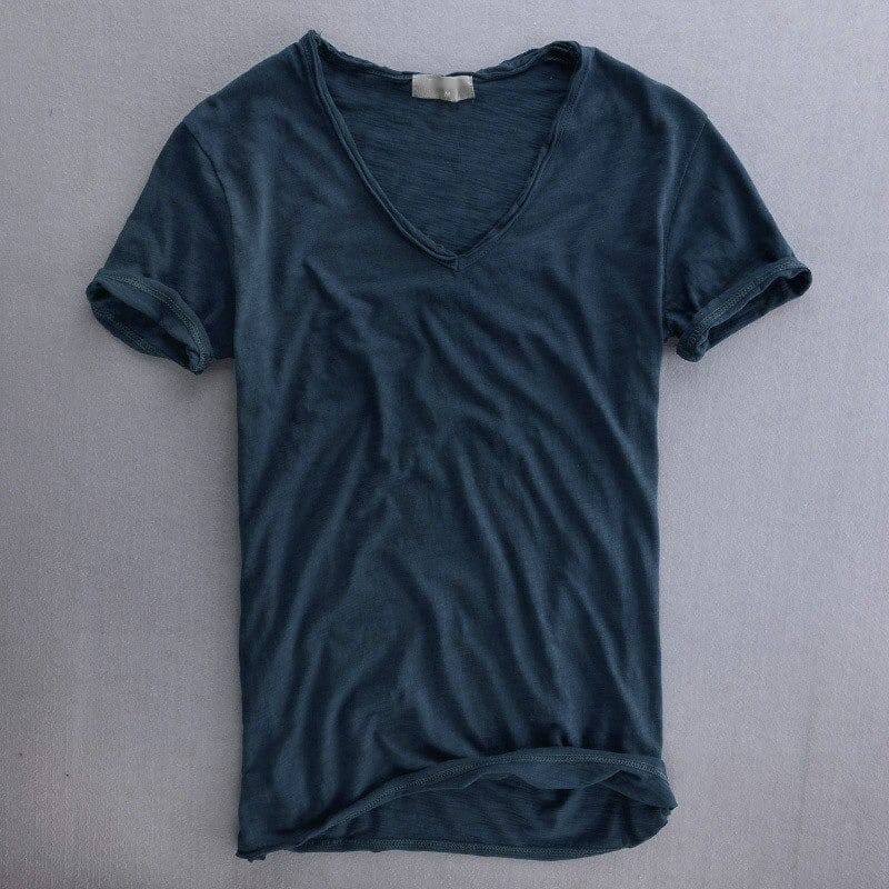 T-shirt en coton slub à col en V Allure Milanaise