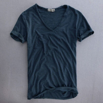 T-shirt en coton slub à col en V Allure Milanaise
