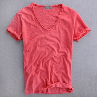 T-shirt en coton slub à col en V Allure Milanaise
