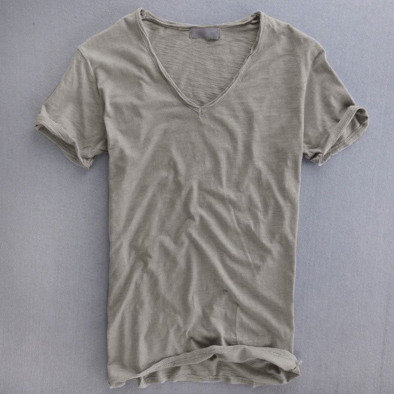 T-shirt en coton slub à col en V Allure Milanaise