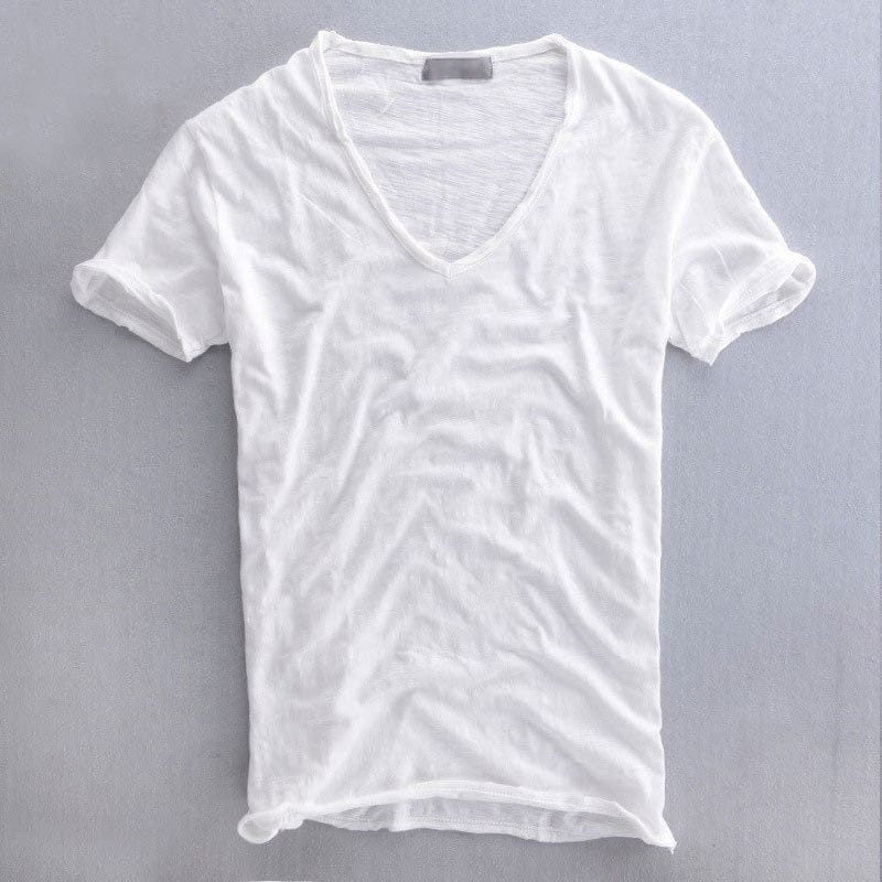 T-shirt en coton slub à col en V Allure Milanaise