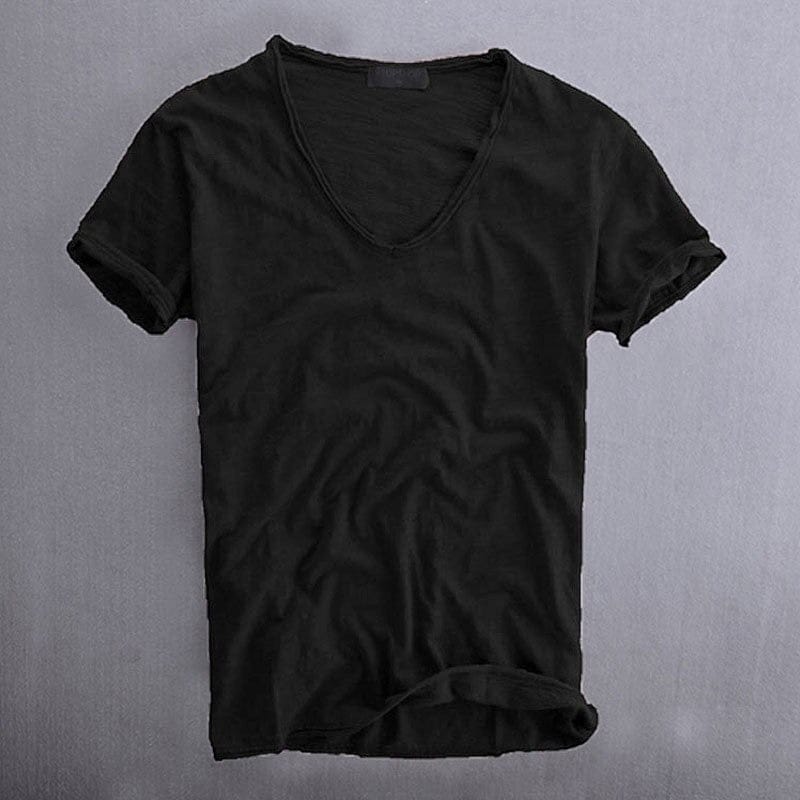 T-shirt en coton slub à col en V Allure Milanaise