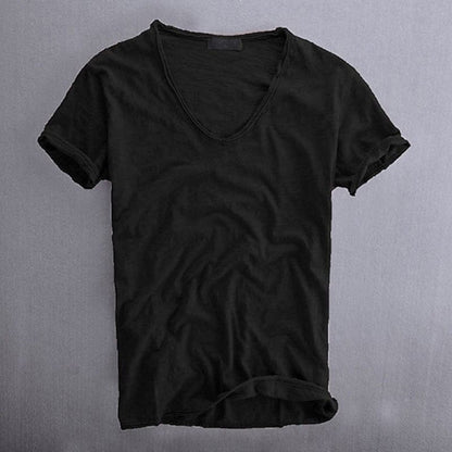 T-shirt en coton slub à col en V Allure Milanaise